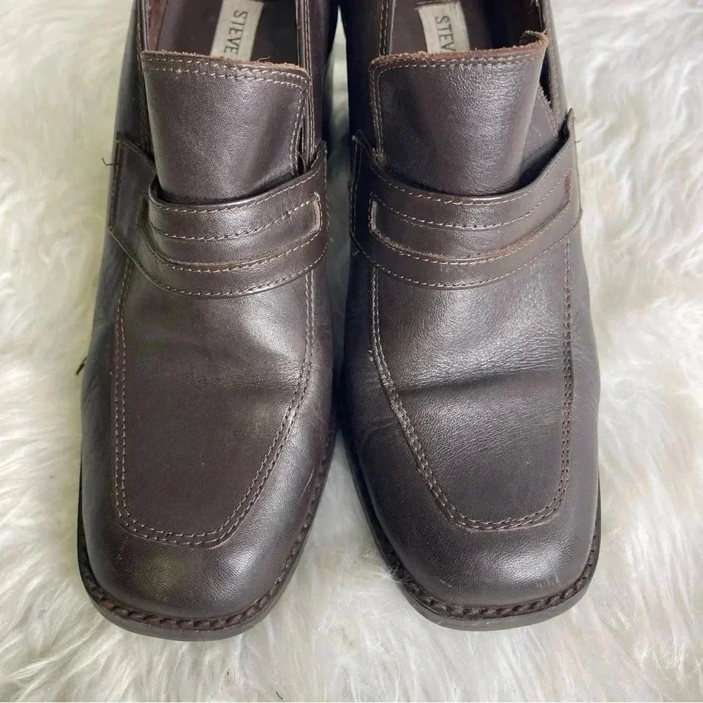 Steve Madden Brown Leather Penny Loafer Heel Shoes y2k Size 8.5
